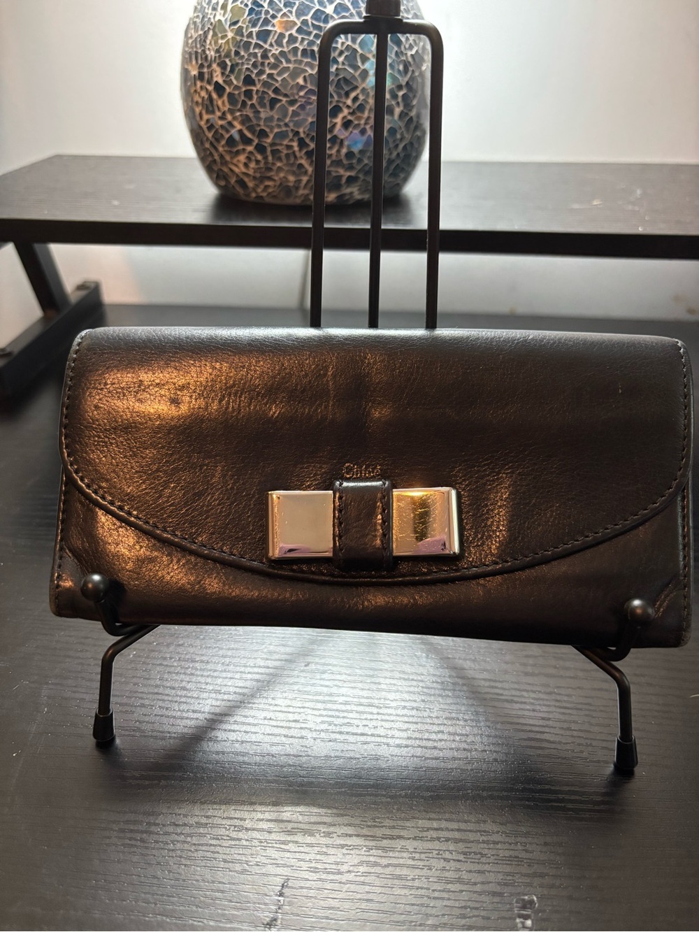Chloé Lily Continental Long Flap Wallet in Black Leather